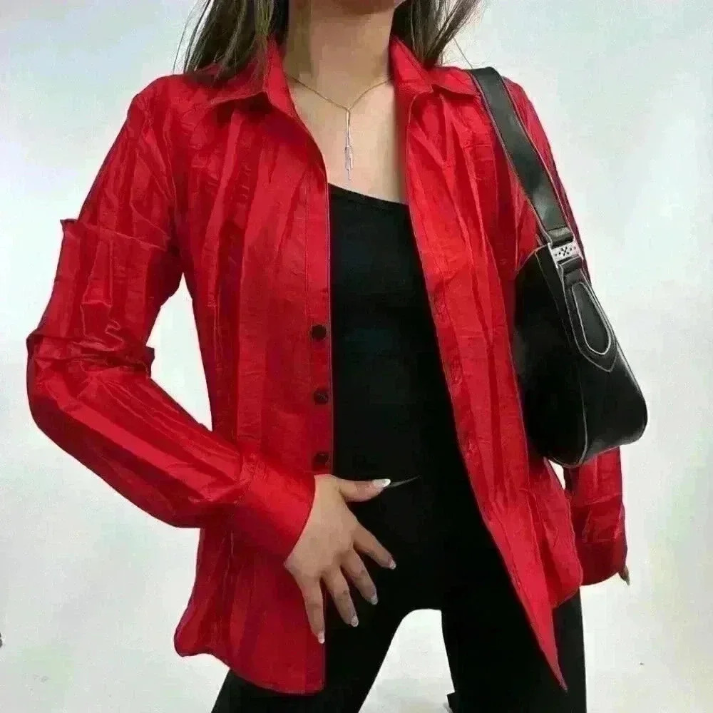 90s vintage style  supermodel Red Pleat blouse - Picture 5 of 8